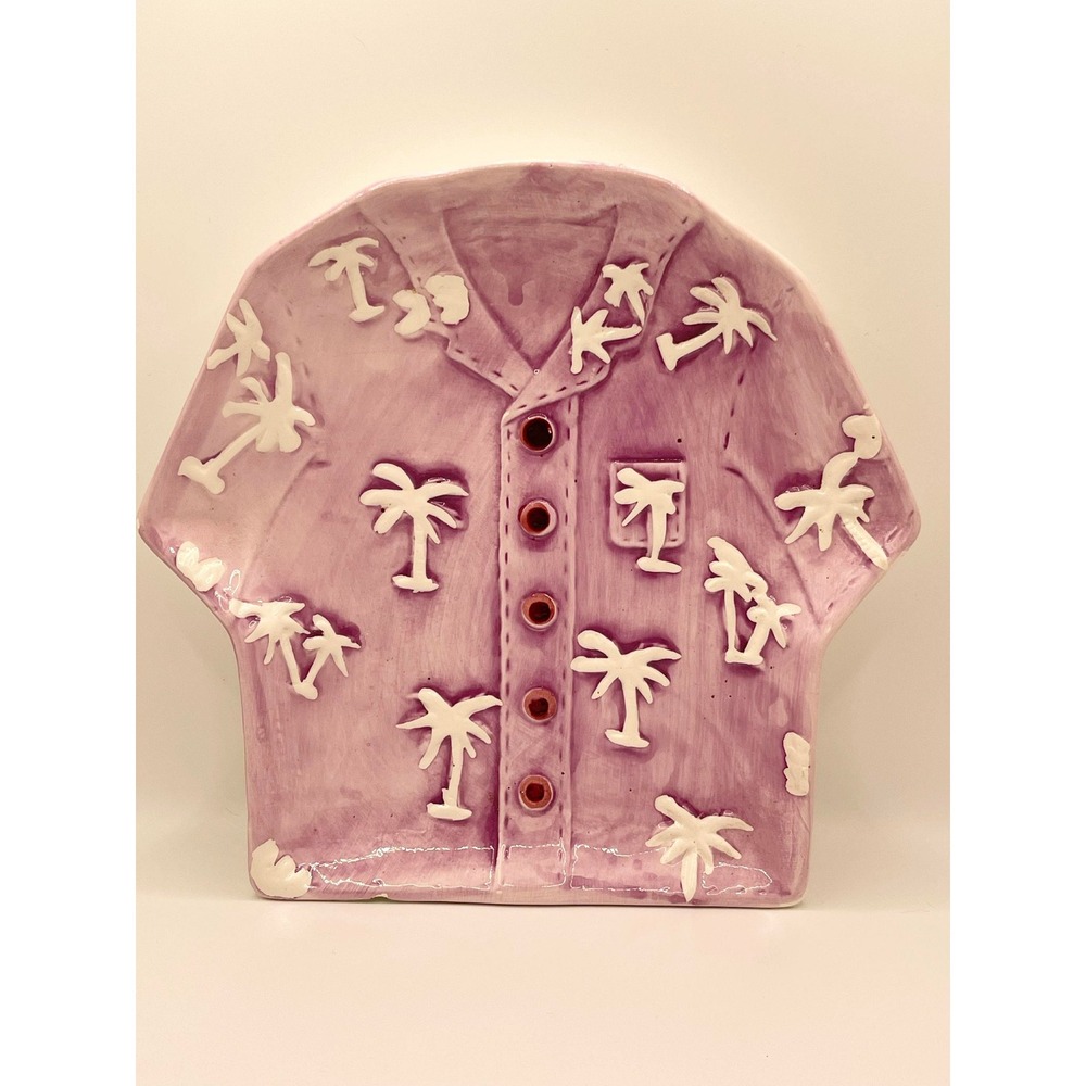 Ceramic Hawaiian Shirt Trinket Dish Lavender Purple Palm‎ Tree Decorative Plate